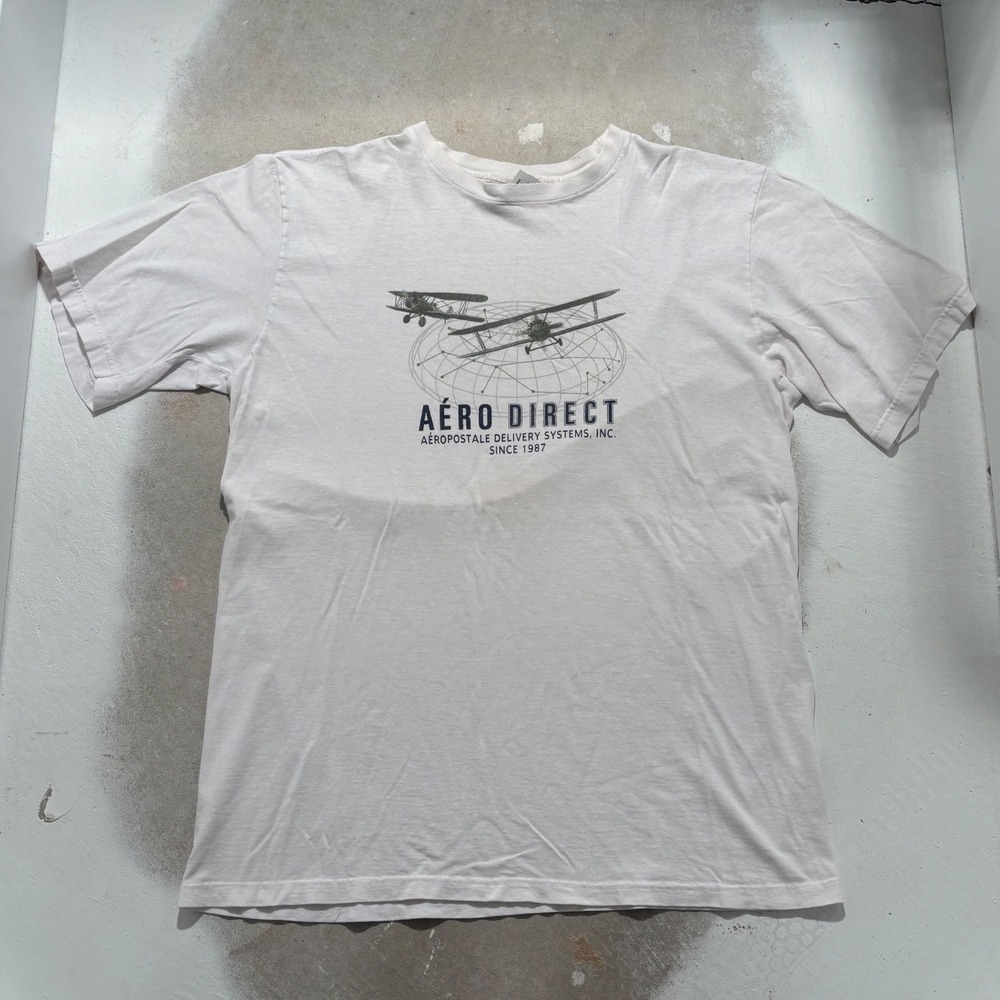 Vintage Aeropostale Aero Direct Biplane Graphic T-Shirt White Mens Medium USA